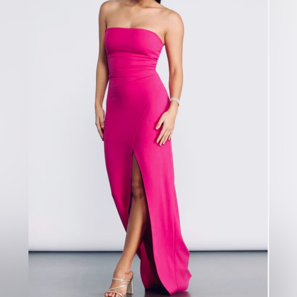 NWT Windsor Pink Front Slit Strapless Crepe Dress (small)